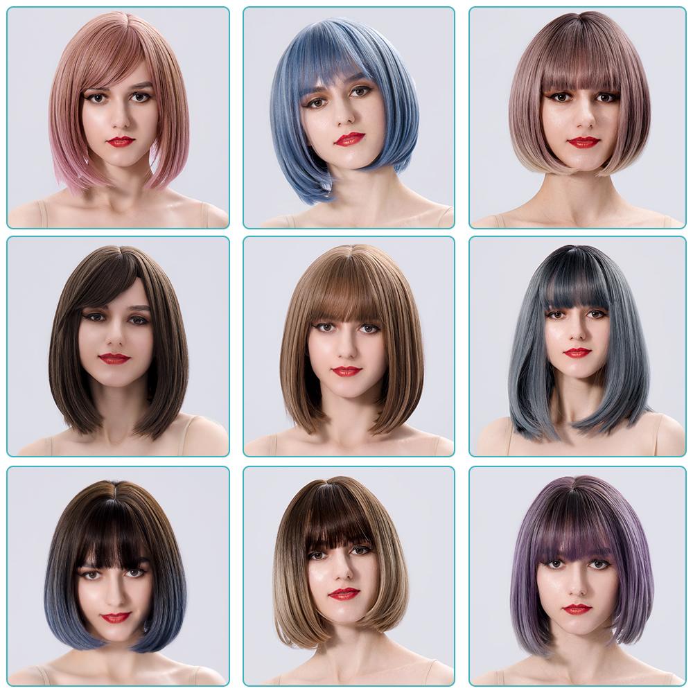 Parrucche Sintetiche Corte Castane Lisce per Donne Bianche con Frangia Nuturale Resistenti al Calore Cosplay Lolita 12 POLLICI Capelli Quotidiani