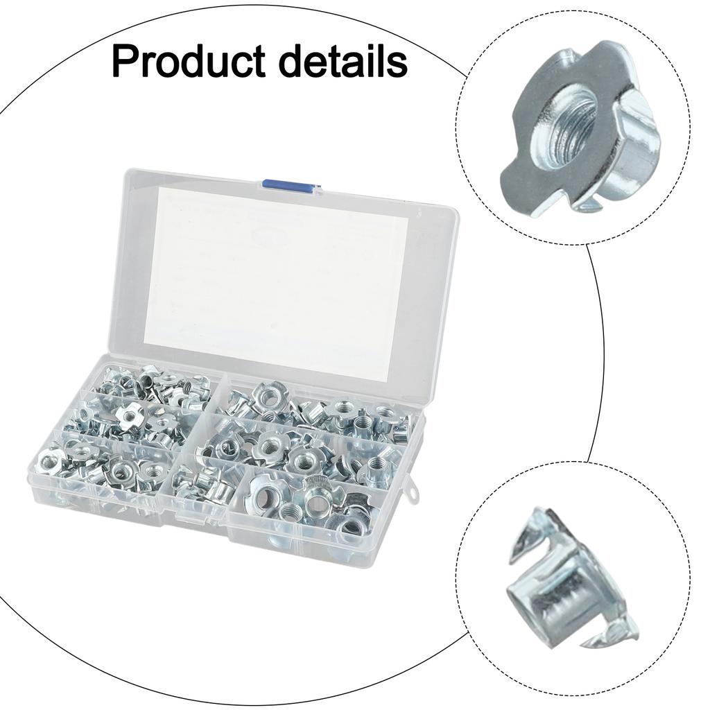 Tee Nut Set with 105 Pieces of Sturdy Zinc Plated Steel; Great for Household Repairs and Office Equipment Assembly Needs