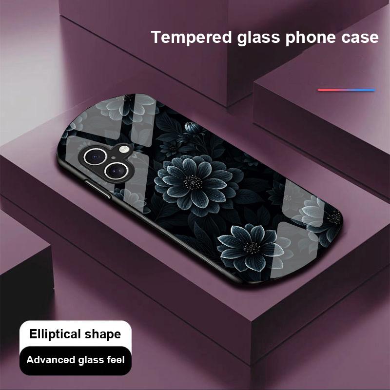 Schwarzer Apfelstein für Apple iPhone 16 11 13 15 14 Pro Max 12 Mini 7 8 Plus XR XS Elliptisch geformte Hülle aus gehärtetem Glas