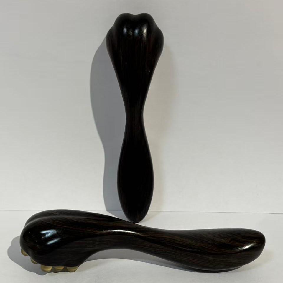 Ruyi Purple Sandalwood Eye Massager & Sheep Horn Gua Sha Stick with Cat Paw Meridian Comb