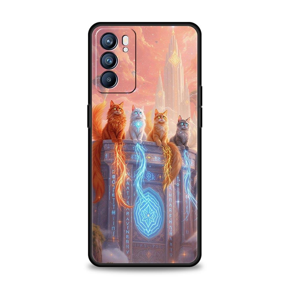 Phone Case Cover For Oppo A17 A31 A54 A57 A78 A79 Find X5 X6 Reno 7 8 10 11 12 13 F Pro Soft TPU Shell Animal Cat Tattoo Capas