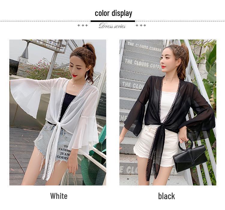 Women's Chiffon Sun Protection Cardigan - Loose, Versatile, Bell Sleeve, Trendy Outerwear