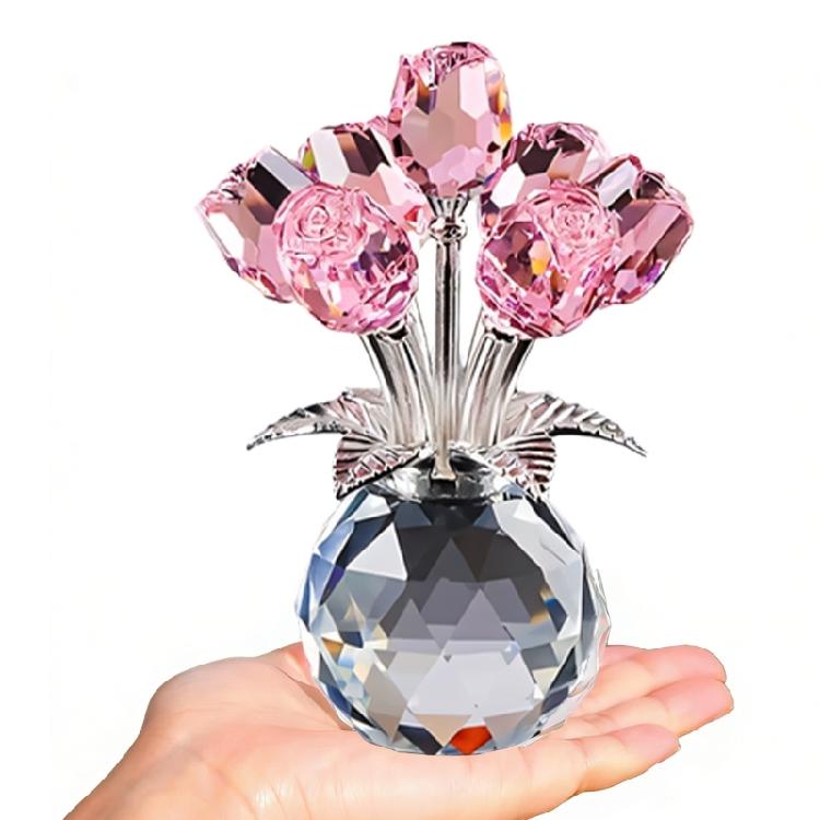 Crystal Rose Flower Figurine Romantics Gift for Wife Girlfriend Mom On Birthday Wedding Christmas Home Decorations