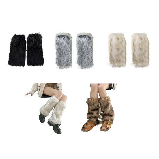 Fuzzy Leg Warmers Women Retro Shaggy Leg Warmers Winter Faux Fur Plush Calf Warmers Furry Shoe Cuff Covers for Dating Party Street Wear