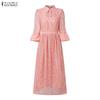 ZANZEA Women Casual Stand Collar Loose Long Sleeve Patchwork Lace Dress