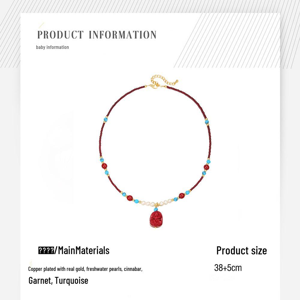 Natural Freshwater Pearl Cinnabar Buddha Beaded Bracelet Necklace - Vintage Chinese Hanfu Accessory