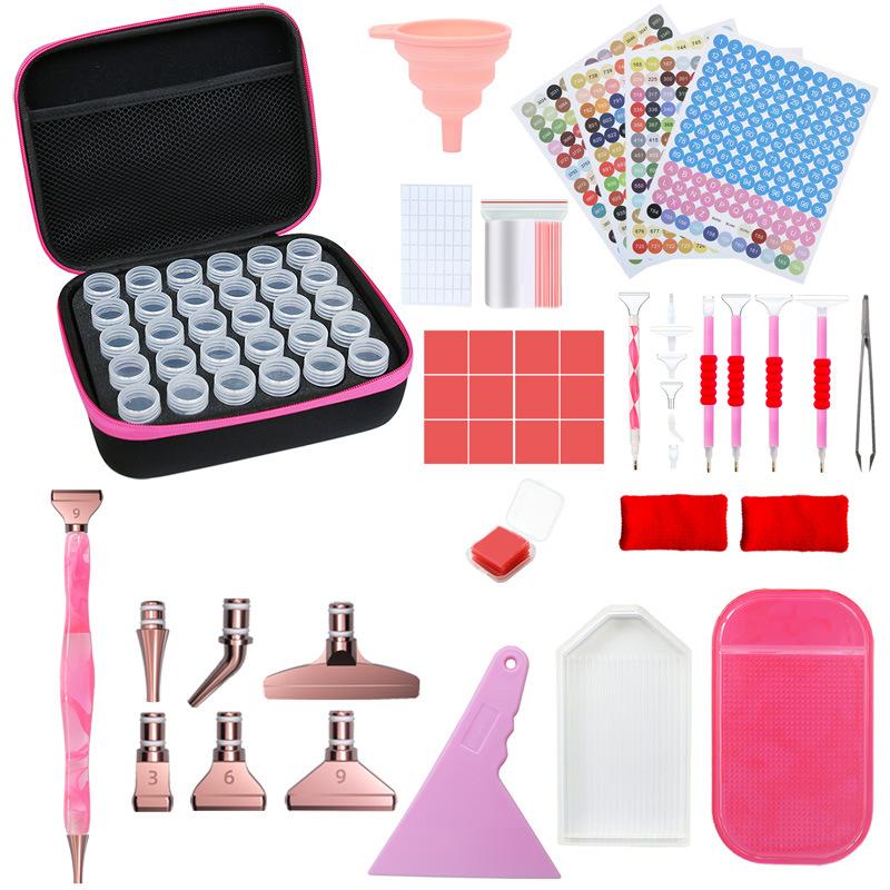 Hot Sale 30 Bottles Zipper Case 5D Diamond Painting Tool Storage Box Silicone Funnel Sticker Combo Kit Storage Bag Pen Nail Tool