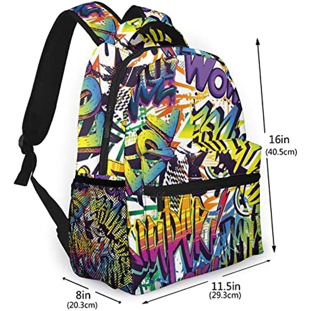 Mochila Multiusos para Ocio con Estampado de Cómics Abstractos y Texto Estilo Graffiti Urbano Yo Pop Super Grunge Wow Mochila de Viaje Deportiva Escolar