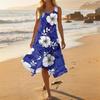 Ärmelloses Midi-Kleid mit Blumenprint für Damen, lässig, Rundhalsausschnitt, unregelmäßiger Saum, Sommer-Strandkleid, leicht, lockere Passform