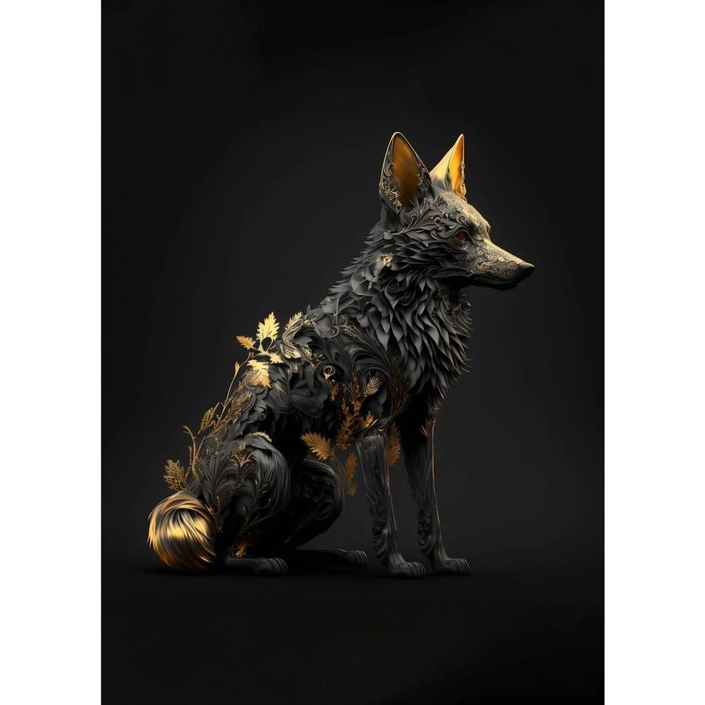 Black And Gold Animals Poster Animal Eagle Lion Carp Wolf Photo Canvas Print Poster Wall Art Decoration Painting Home Decoration