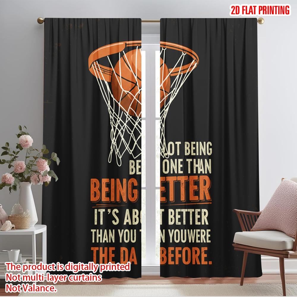 2pcs 2D flat printing Window Treatment Curtains Basketball Hoop Motivation Polyester Without Electricity Seasonal Party &