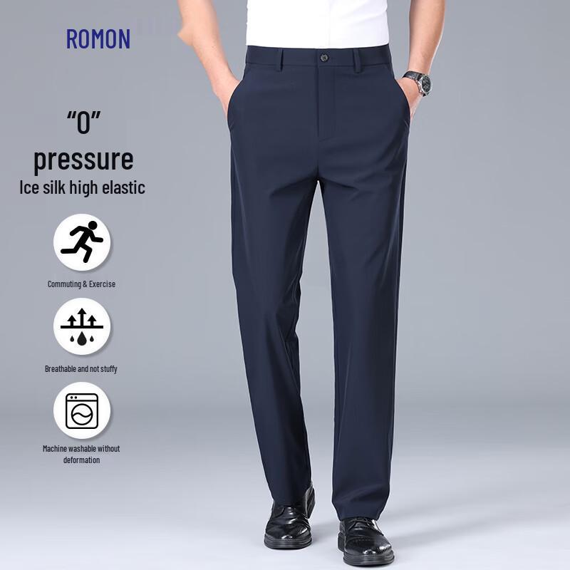 

Luo Meng Men s Summer Ice Silk Straight Fit Casual Pants 38