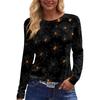 Women's Long Sleeve Round Neck Top with Halloween Print and Side Split Hem