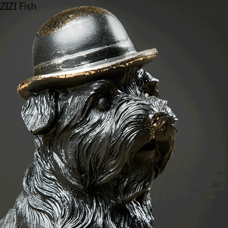 Bulldog Wearing A Hat Statue Simulated Animal Ornaments Desk Decoration Creative Puppy Resin Sculpture Room Aesthetic Decor