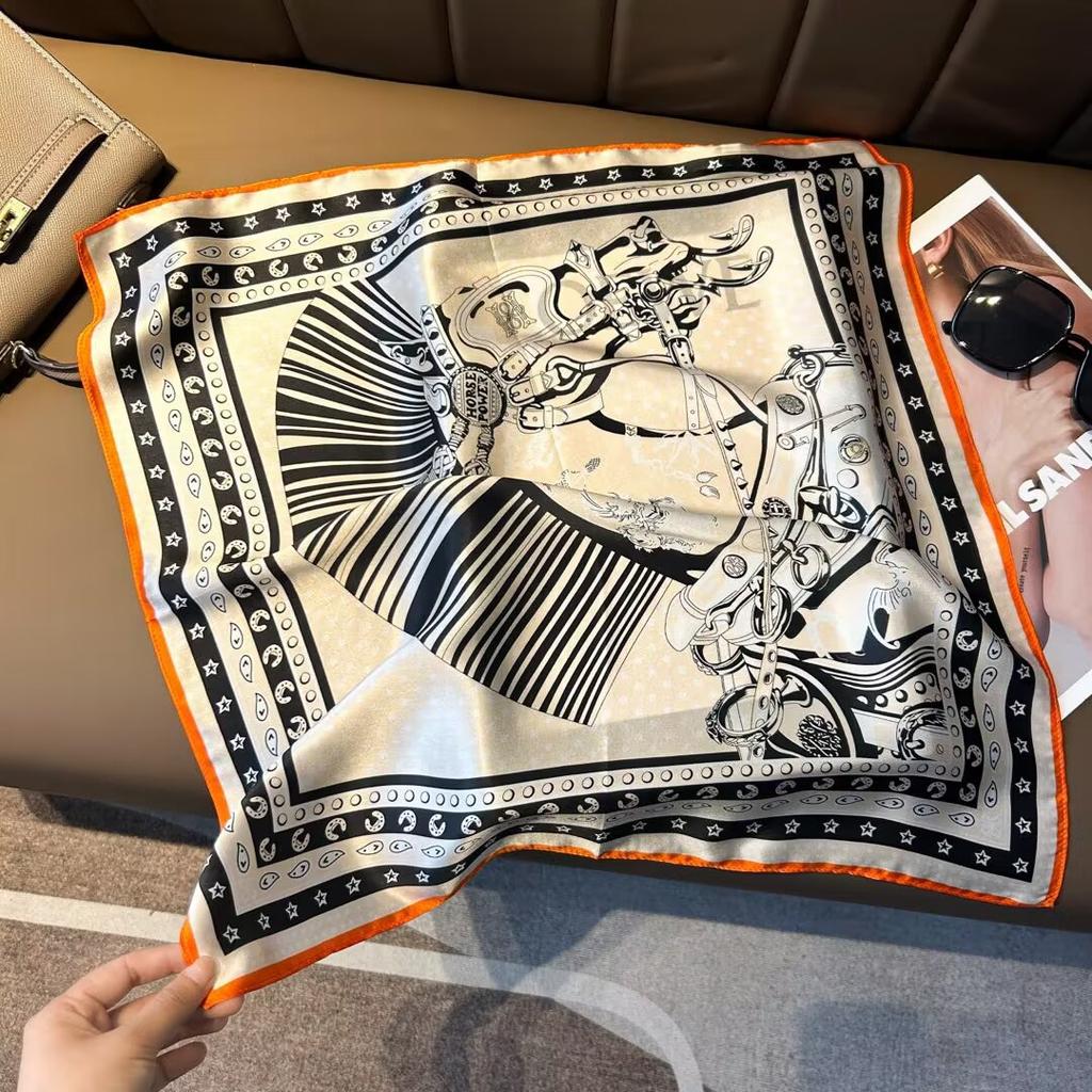 53cm Floral Printed Silk Square Scarf Women's Fashionable and Versatile Printed Scarves High-end Decorative Scarf Shawl Kerchief
