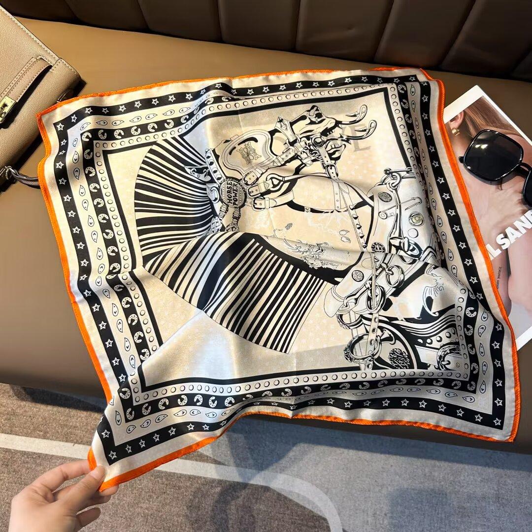 

53см Шелковый квадратный платок с цветочным принтом Женский модный и универсальный платок с принтом Высококачественный декоративный платок-шаль-косынка