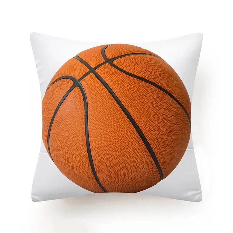 

Hot Football Basketball Leather Print Cushion Covers Soccer Fans Decotative Pillows Case Modern Fashion Sofa Couch Throw Pillows 40x40cm оранжевый