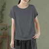 Summer Linen Short Sleeve Blouse for Women Loose Casual Top