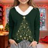Girls' V-Neck Christmas Print Pullover Top for Winter Casual Wear