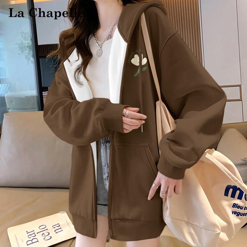 La Chapelle Women s Milk Silk Hooded Floral Zip-Up Sweatshirt S