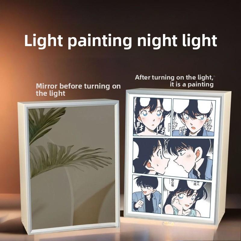 21cm/8.27in Anime Detective Conan Light Painting Mirror Lamp 3D Peripherals Bedroom Led Night Desktop Crafts Gift Toy Decorative