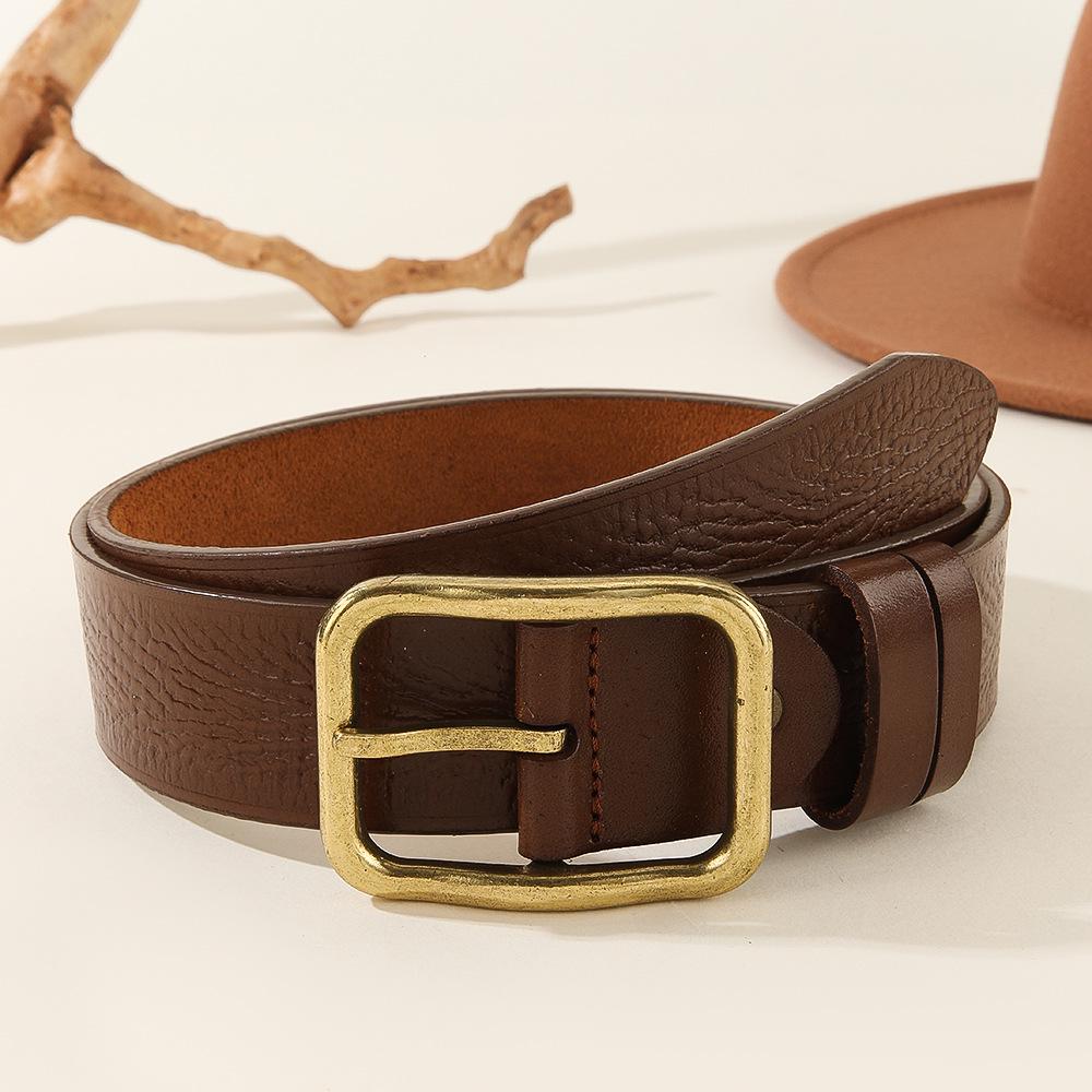 

Men s Vintage Cowhide Belt with Antique Bronze Square Buckle, Dark Brown Textured Leather, Business Casual. 110 cm верблюд