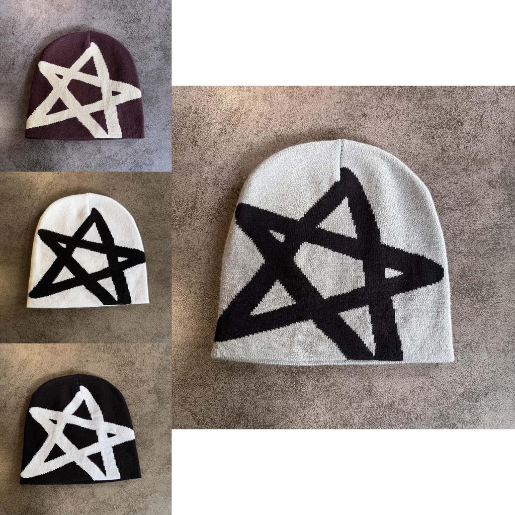 Knitted Hat Winter Star Pattern Acrylic Earflap Cap For Men Women Outdoor Warmth