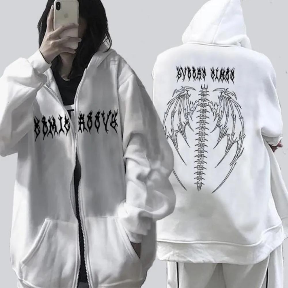 Gothic Style Aramid Hoodie Butterfly Zipper Sports Hoodie Full Sleeve Polyester Fiber Women's Fashion Casual Streetwear