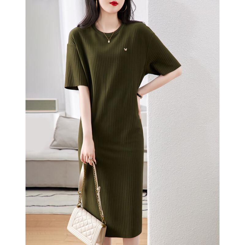 Demana Pleated Round Neck Short Sleeve Mid-Length Straight Dress