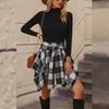 Womens Plaid Skirt High Waisted Asymmetrical Hem Flared Knot Front Casual Fashion Skirt