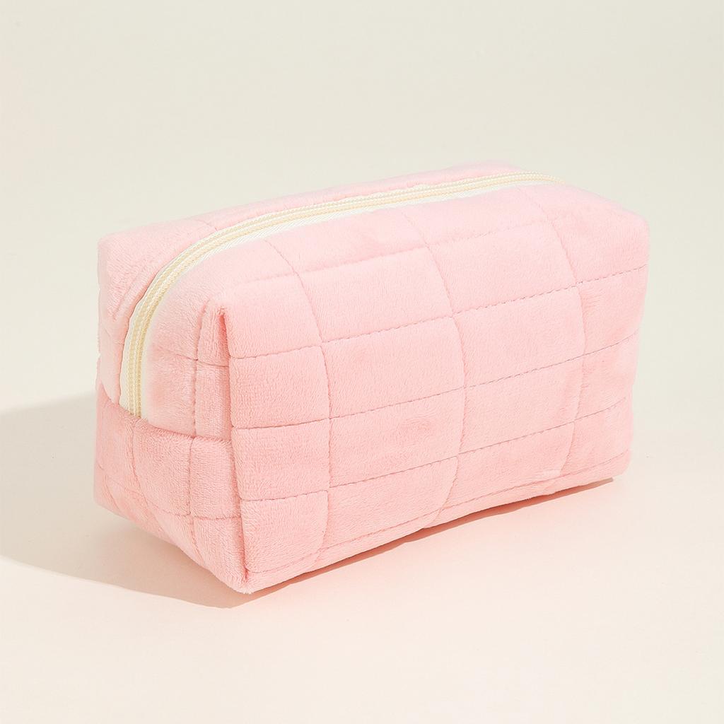 Solid Makeup Color Bag Portable Large Capacity Checkered Travel Storage Wash Bag