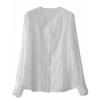 Elegant V Neck Sweet Long Sleeve Women Blouse Embroidery Flower Lace Women's Shirt Fashion Casual Simple Autumn Loose Sunscreen Top 2967