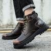 Trend Boots Men's Lace-up Thick-soled Wear-resistant Work Boots Fashion Casual Leather Boots High-top Outdoor Motorcycle Boots