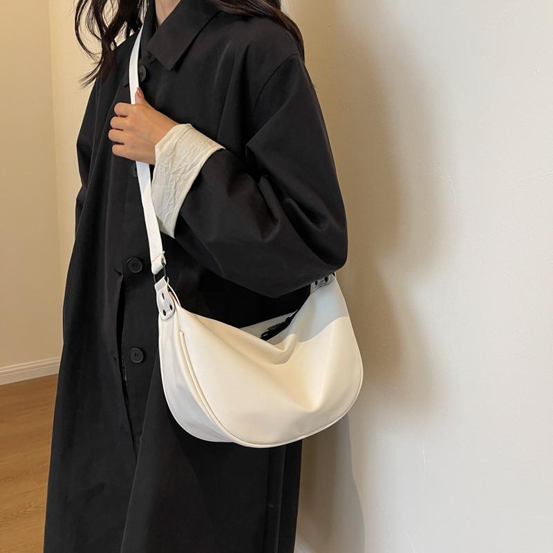 Women Vintage Solid Color Flap Small Saddle Shoulder Underarm Bag Fashion PU Leather Casual Crossbody Bag