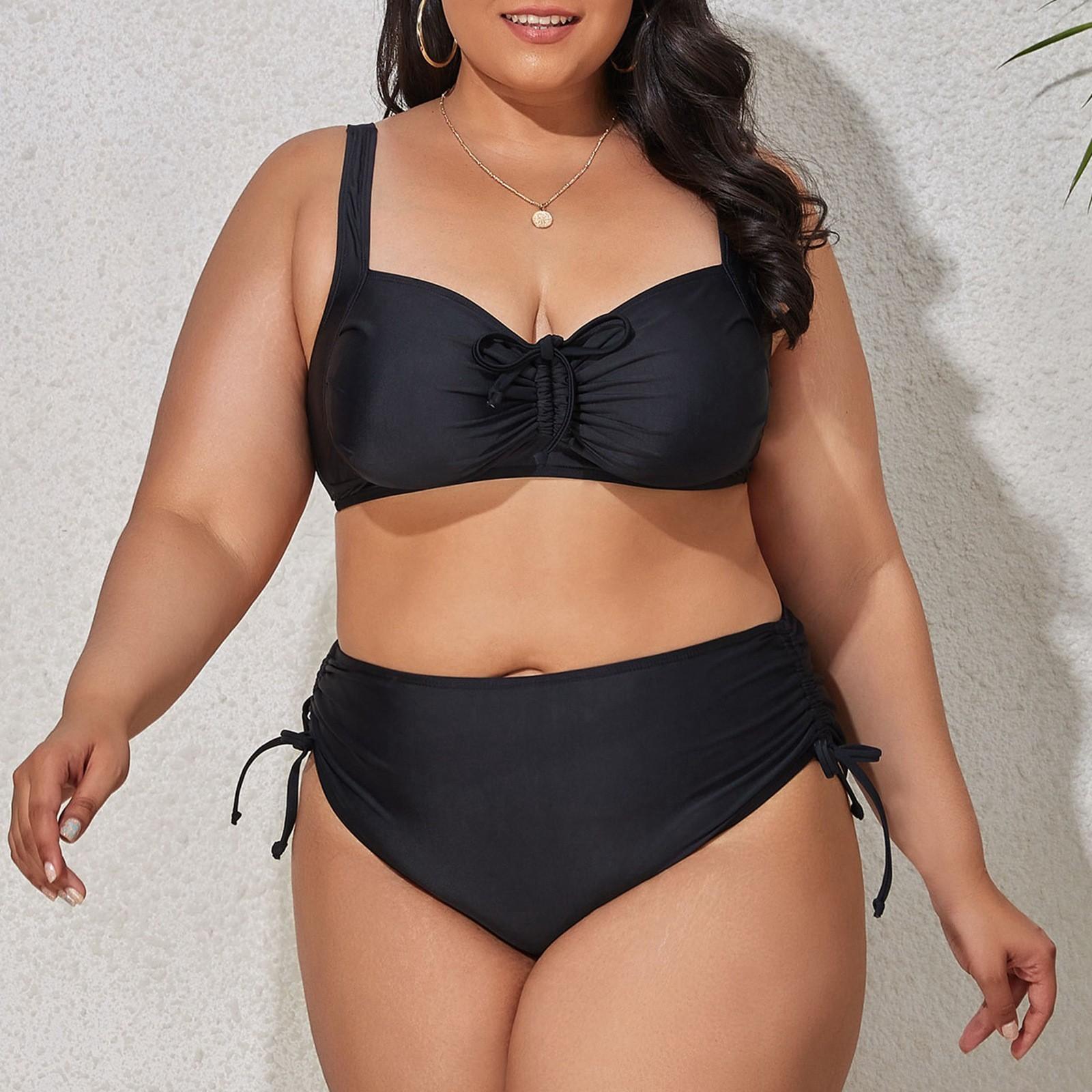 

2025 Новый летний купальник женский большого размера Biqunis Fashion Sexy Gather Chest European American Bikini Купальники Tankinis Set 4XL чёрный