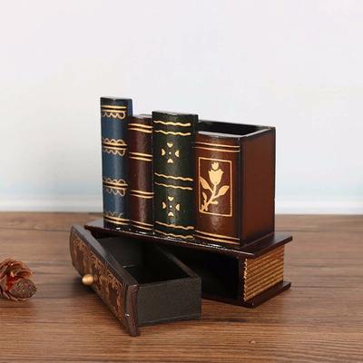 Modell Schreibtisch-Organizer Vintage Schubladen Stiftehalter Buchform Federmäppchen Retro Holz Stifthalter