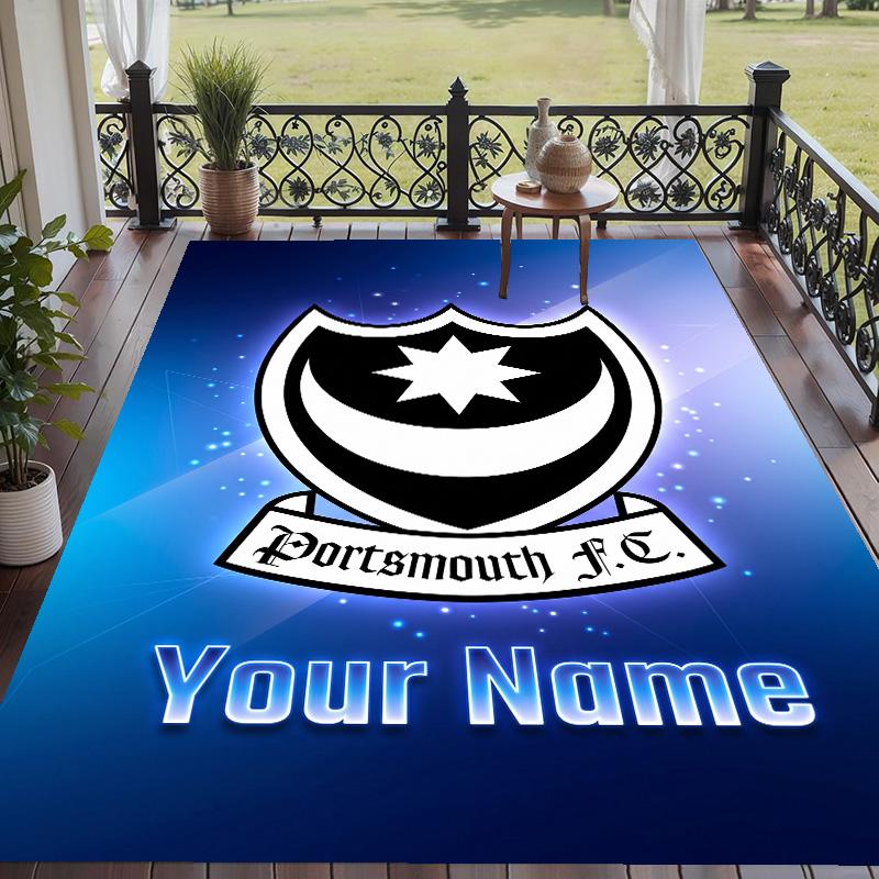 Custom Text Printed Rug Portsmouth FC Non Slip Floor Carpet For Home Room Decor