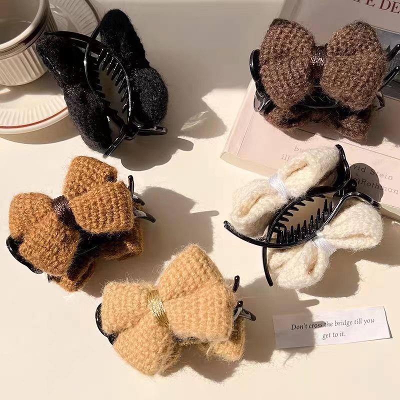 1 Stück Zopfklammer Acryl Wolle Gestrickte Schleife Haarkralle für Damen Fleischbällchen-Kopf Fixierendes Haarstyling-Werkzeug Haaraccessoires