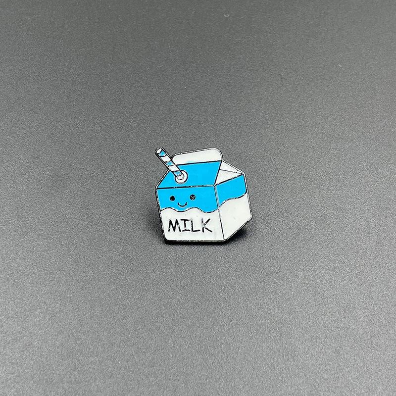Cartoon Drip Oil Metal Brooch - Milk Carton & Coffee Cup Design for Clothing, Shoes, Bags