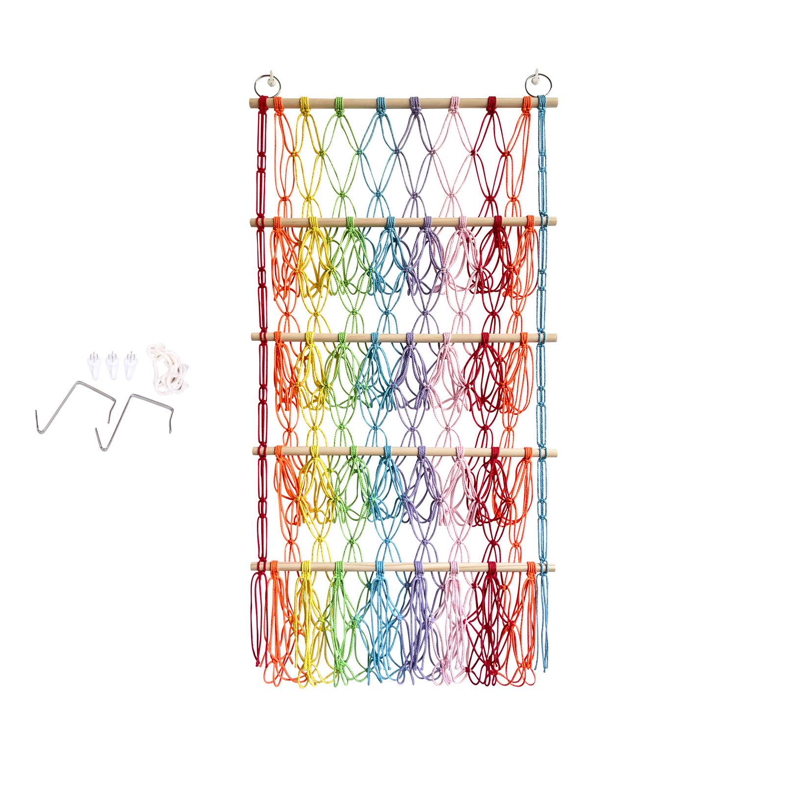 4 Tier Doll Storage Rack Wooden Stick Woven Net Stuffed Toy Wall Or Door Hanging