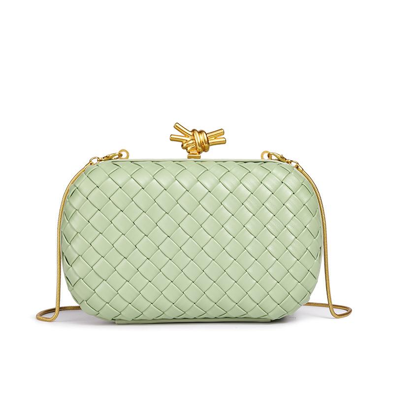 Loopy-Fashion Nieuwe licht luxueuze machinaal geweven ketting clutch tas diner forensische box tas enkele schouder schuin oversteektas 21*6*12 lichtgroene kleur