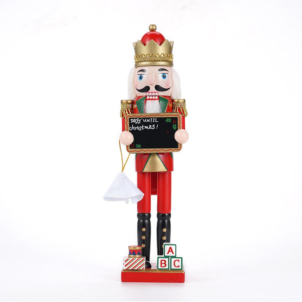 38CM Christmas Nutcracker Wooden Nutcracker Ornament Lift The Plate Soldier Figure Doll Toy Home Office Desktop Decoration Gift