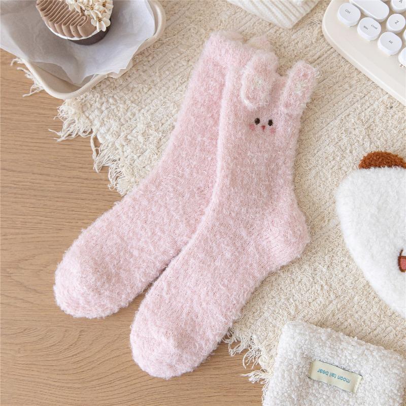 Autumn and Winter Plush Three-dimensional Animal Socks for Women, Cartoon Women's Medium Tube Socks, Thickened Warm Home Sleeping Socks