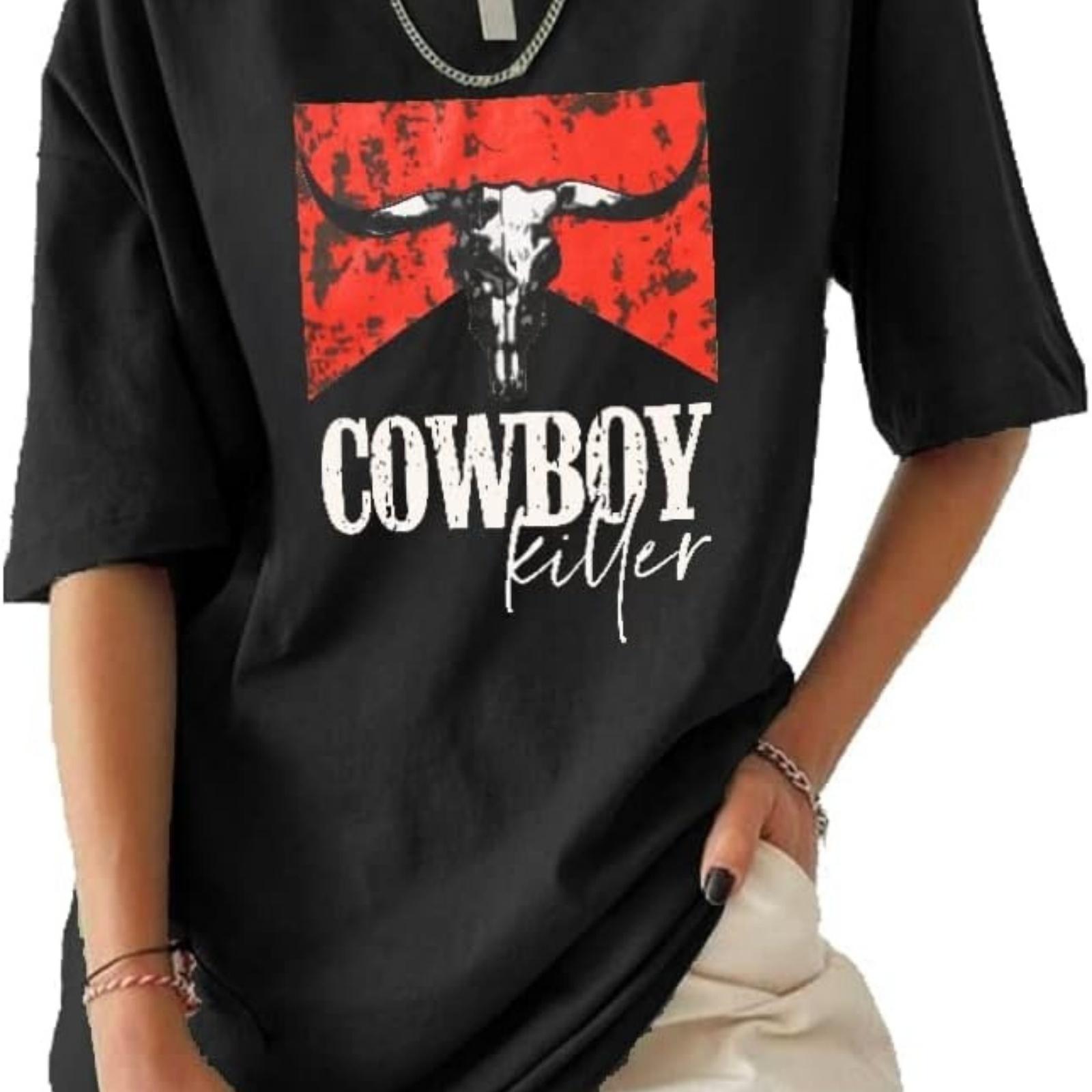 

CM C&M WODRO Oversized Western T Shirt for Women Retro Cowgirl Rodeo Tee Vintage Bull Skull Graphic Shirt Top XXXXXL різнокольоровий
