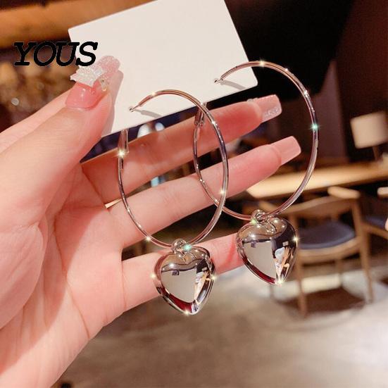 Hoop Earrings 1 Pair Round Heart Pendant Plated Jewelry Exaggerated Fashion Appearance Dangle for Prom Party