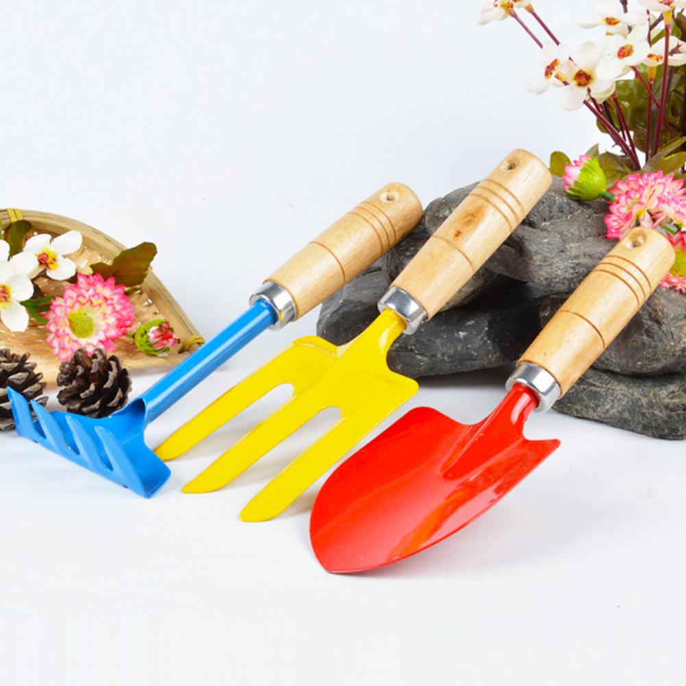 Buy 3 Pcs Trowel Harrow Rake Shovel Wooden Handle Gardening Tools Kit
