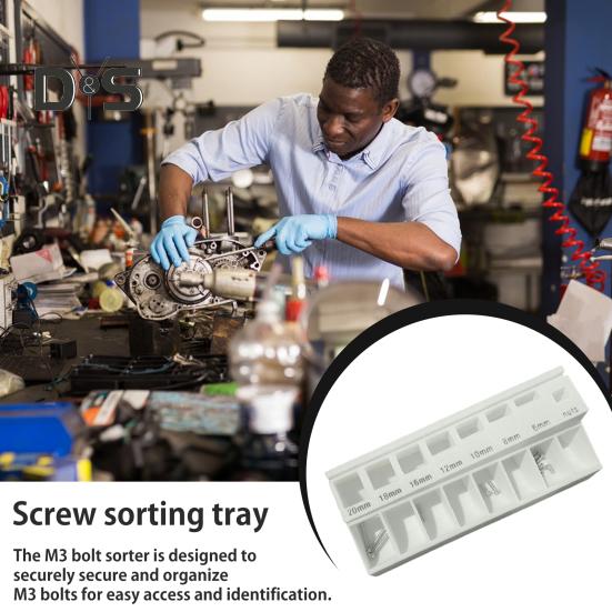 M3 Bolt Sorter Tray with 7 Measuring Slots Precision M3 Screw Bolt Length Sorting Box Heavy Duty Small Parts Screws Hardware Organizer