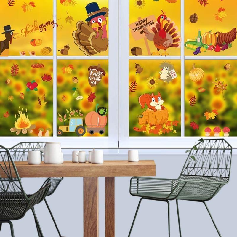 9 Sheet Fall Gnome Window Clings Autumn Turkey Pumpkin Glass Wall Sticker Thanksgiving Festival Party Home Decor top sale