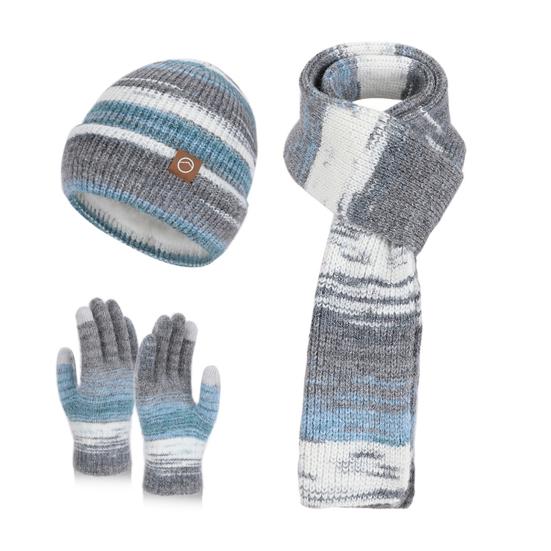 3Pcs/Set Women Winter Hat Scarf Gloves Set Thickened Velvet Lining