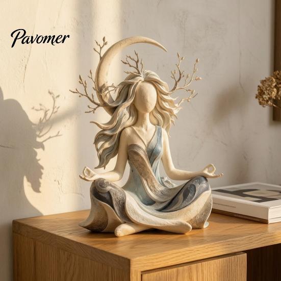 Bohemian Wystrój Domu Bogini Księżyca Medytacja Posąg z Żywicy, Figurka Jogi Zen, Elegancki Ornament na Biurko Minimalistyczne Akcenty Wnętrza do Dekoracji,
